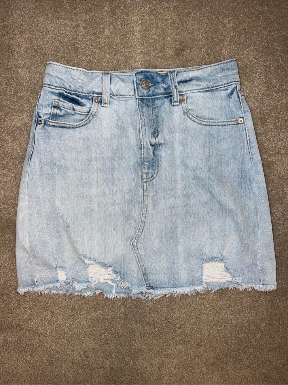 Light Wash Distressed Denim Skirt
